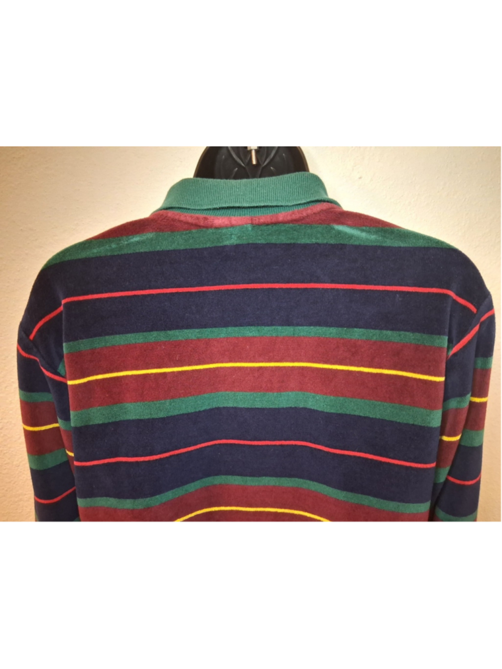 Vintage 70s Campus Velour Women's Medium Crop Boyfriend Polo Shirt Long Sleeve - Picture 5 of 10